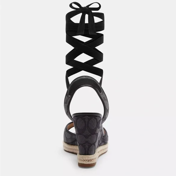 7.5B Coach Black Wedge Sandals Patrice Sig Espdrill Black/Smoke/Coal Box incl’d - Picture 13 of 14